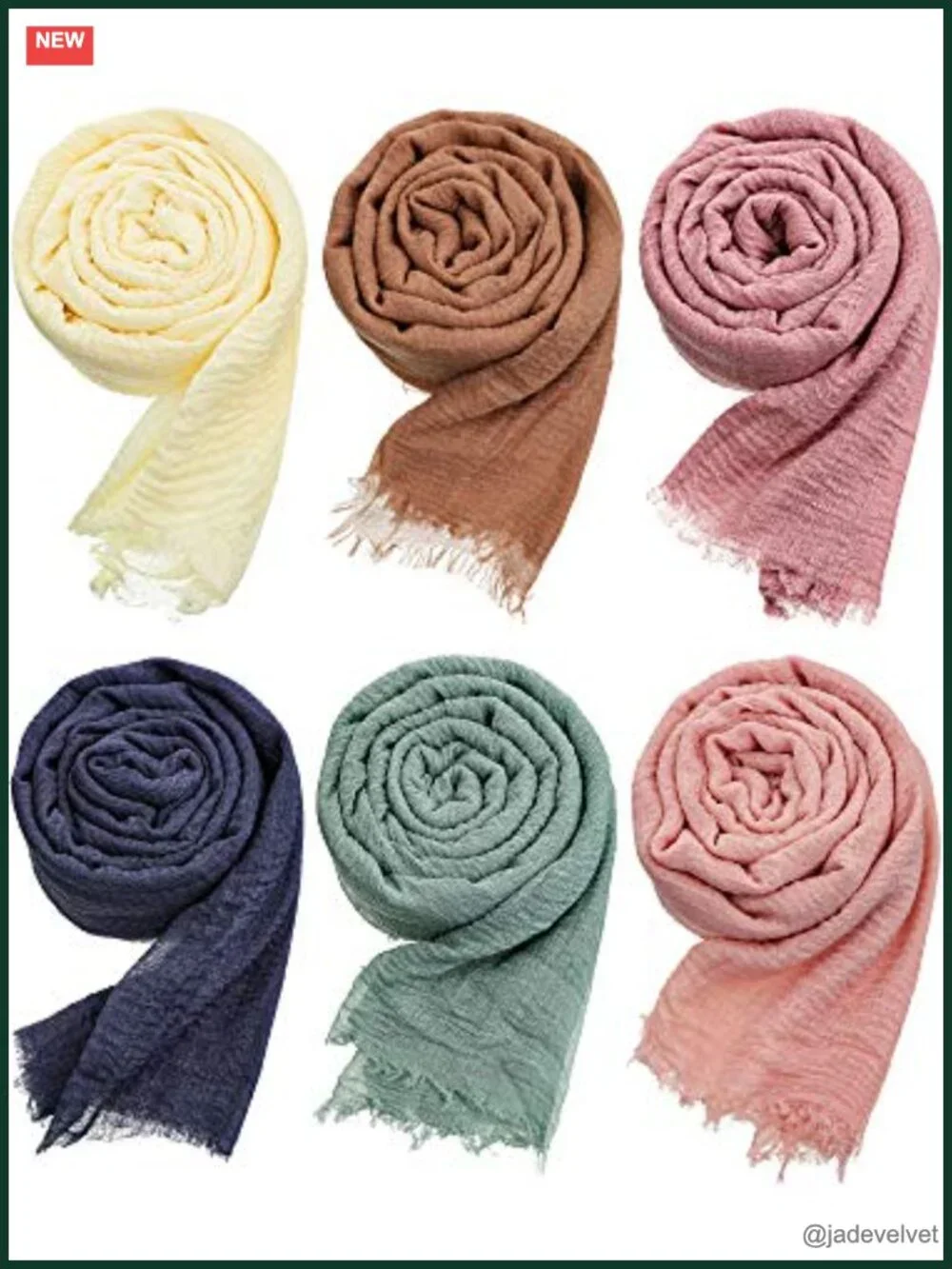 6 Cotton Linen Crinkle Wrap Scarves Shawls Set Multipurpose Head Scarf